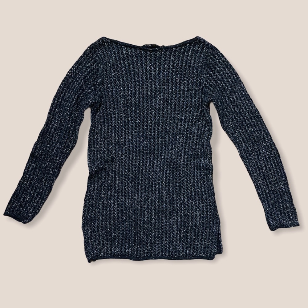 Gray tunic sweater with metallic threading